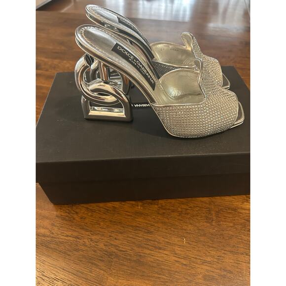 DOLCE GABBANA SILVER MULE RHINESTONE HEEL EU 40 NEW WITH BOX - Picture 1 of 6